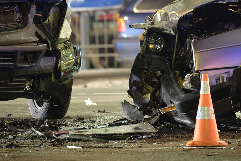 crashed cars in a road accident