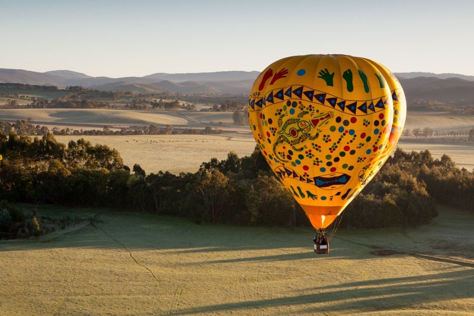 hot air balloon over Yarra Valley